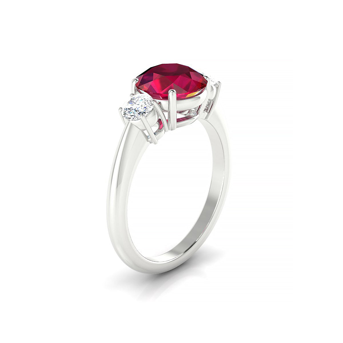 Trio | 18k White Gold 8 mm Round Ruby Ring