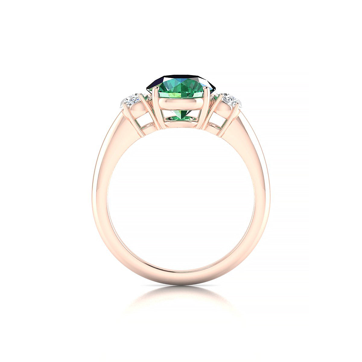 Trio | 18k Rose Gold 8 mm Round Emerald Ring