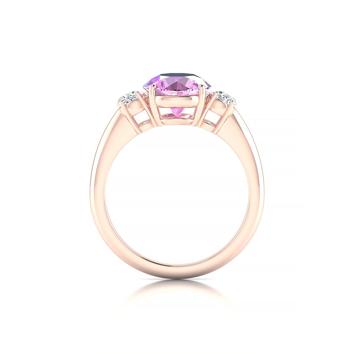 Trio | 18k Rose Gold 8 mm Round Pink Sapphire Ring