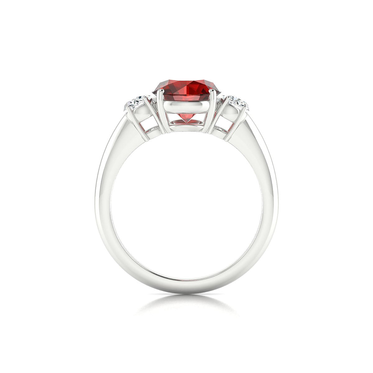 Trio | 18k White Gold 8 mm Round Garnet Ring