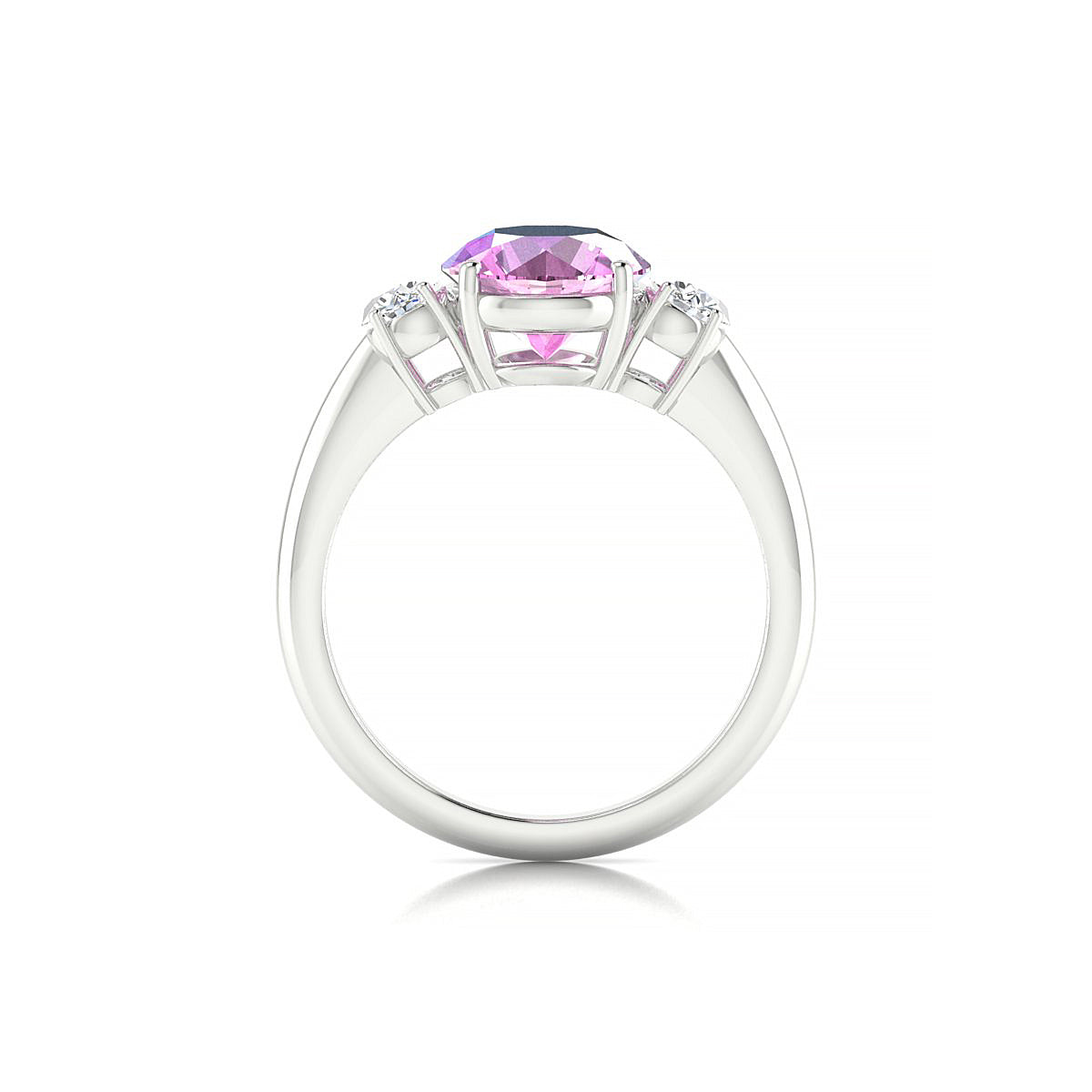 Trio | 18k White Gold 8 mm Round Pink Sapphire Ring