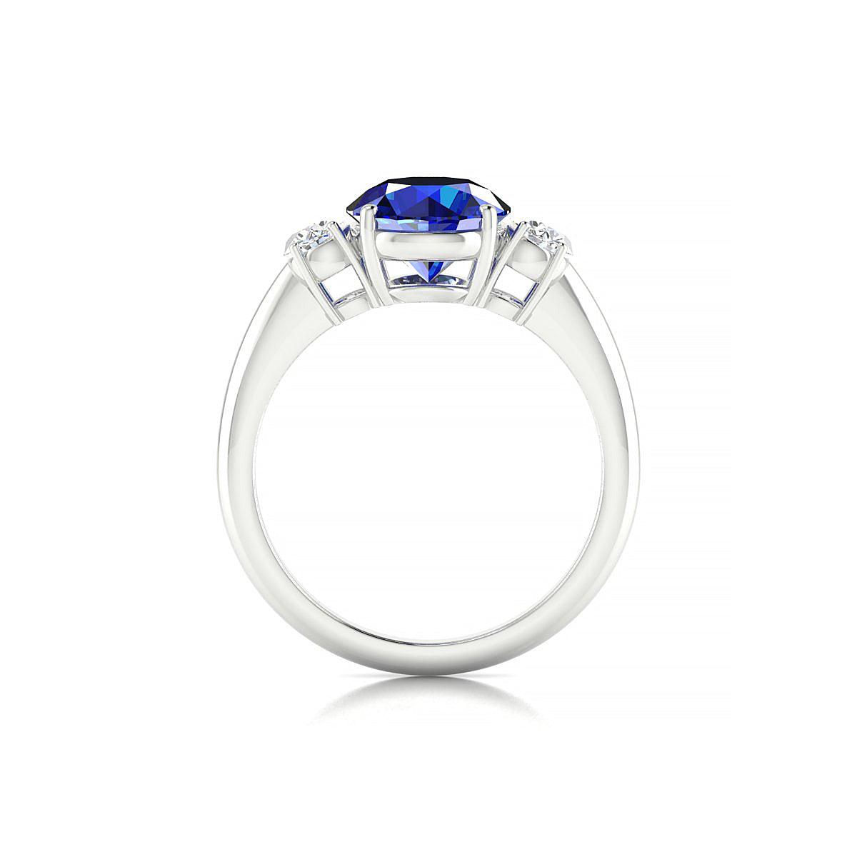 Trio | 18k White Gold 8 mm Round Sapphire Ring