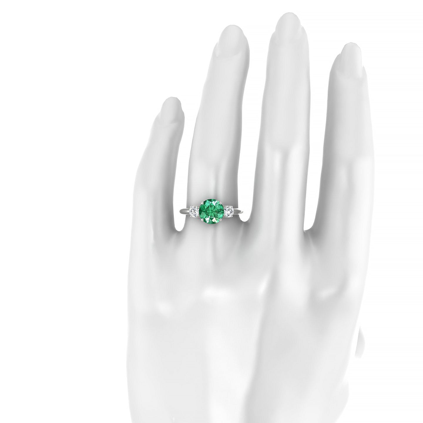 Trio | 18k White Gold 8 mm Round Emerald Ring