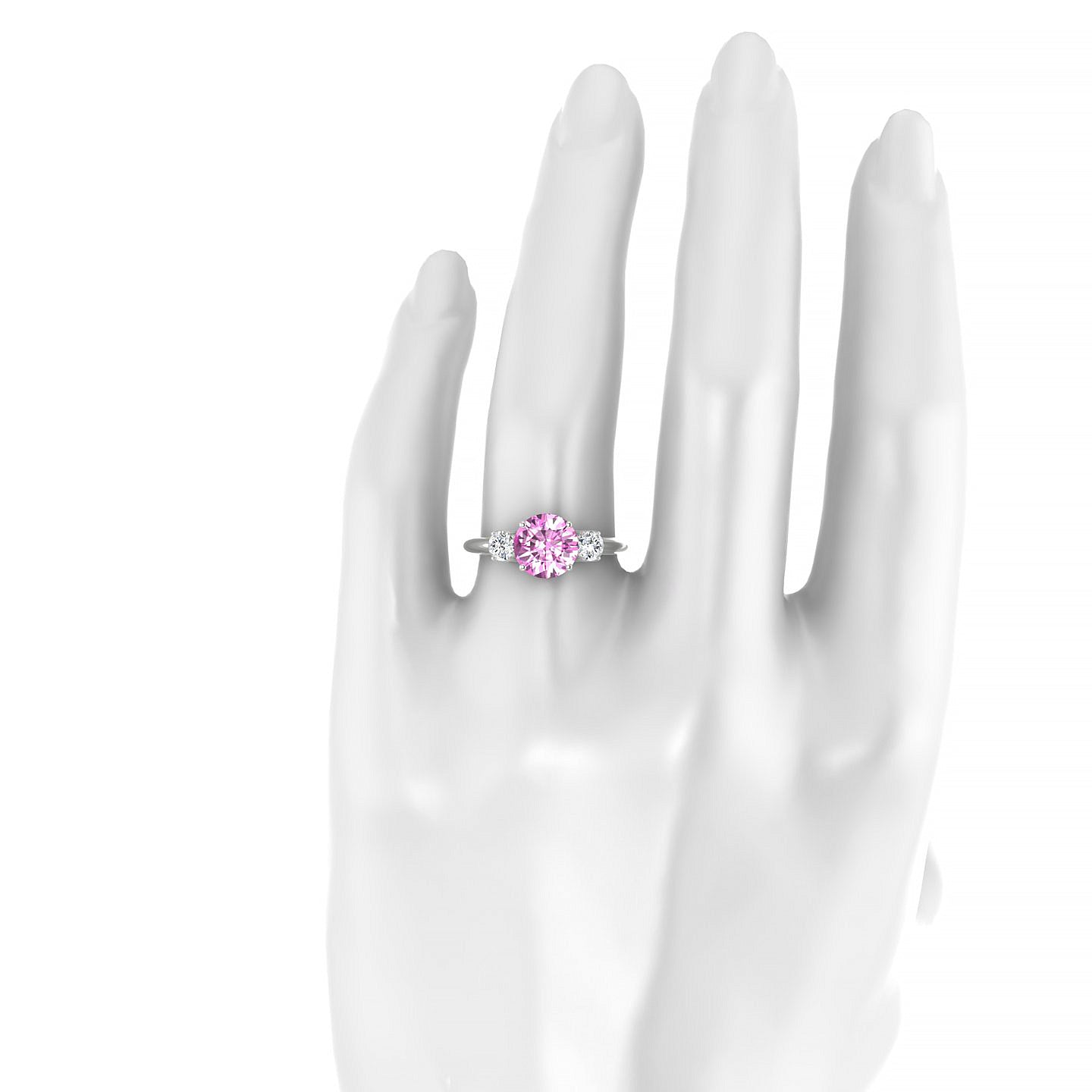 Trio | 18k White Gold 8 mm Round Pink Sapphire Ring