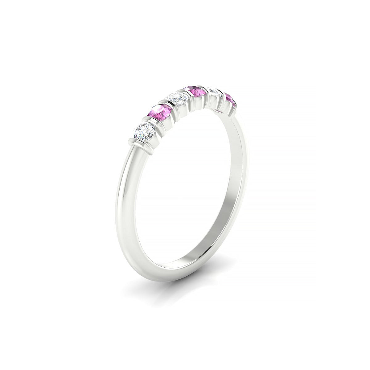 Unique | 18k White Gold 2.5 mm Round Pink Sapphire Ring
