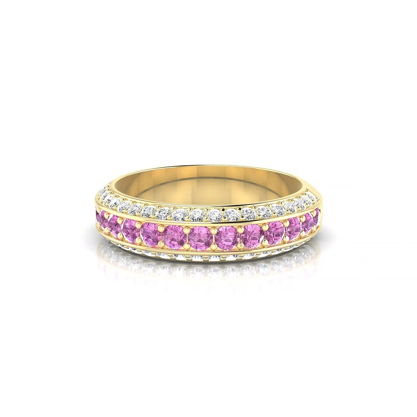 Vista | 18k Yellow Gold 2 mm Round Pink Sapphire Ring