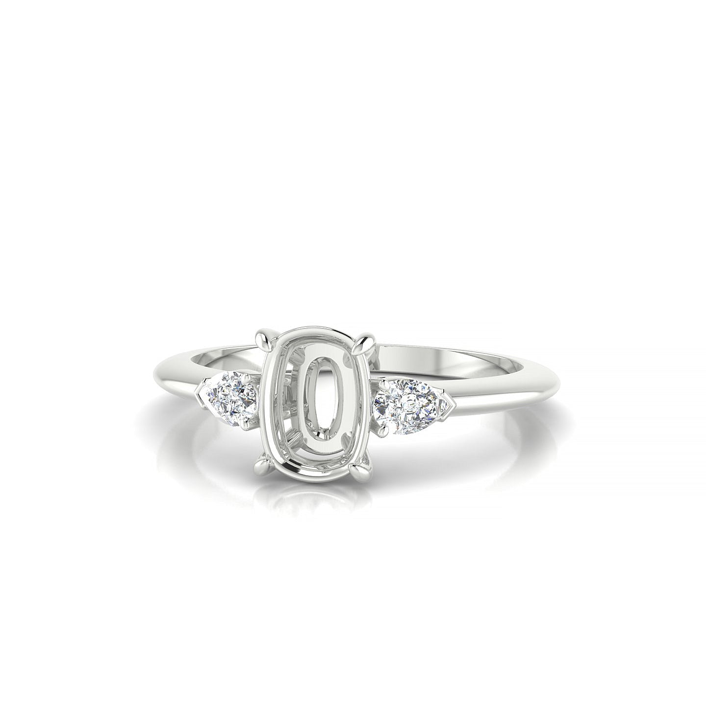 Water Cushion 1-1.99 ct | 18k White Gold Side Stones Ring