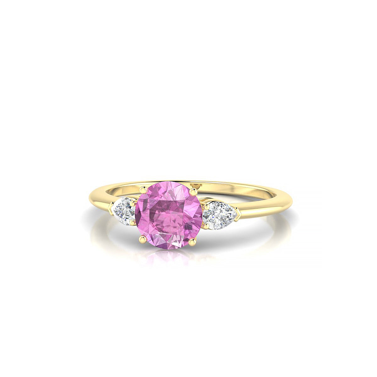 Water | 18k Yellow Gold 6 mm Round Pink Sapphire Ring