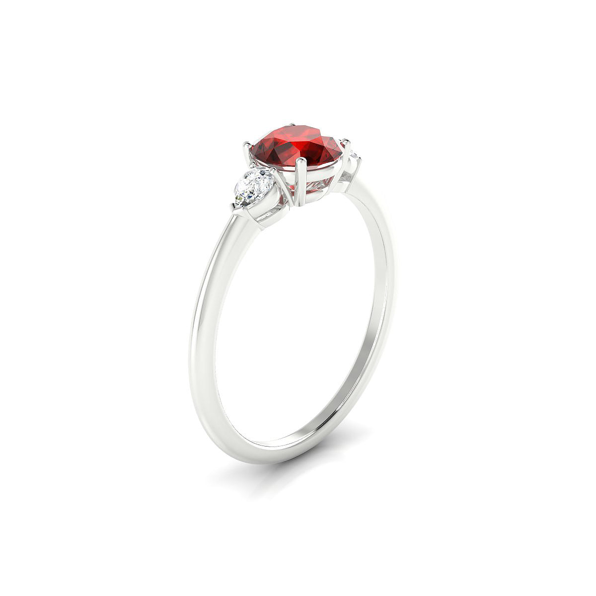 Water | 18k White Gold 6 mm Round Garnet Ring