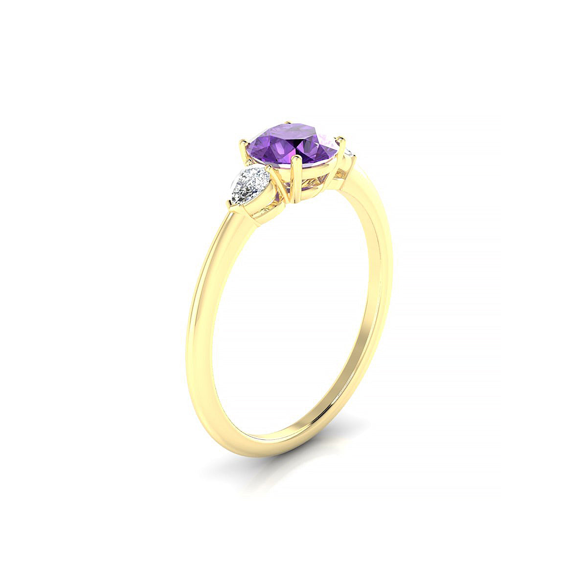 Water | 18k Yellow Gold 6 mm Round Amethyst Ring