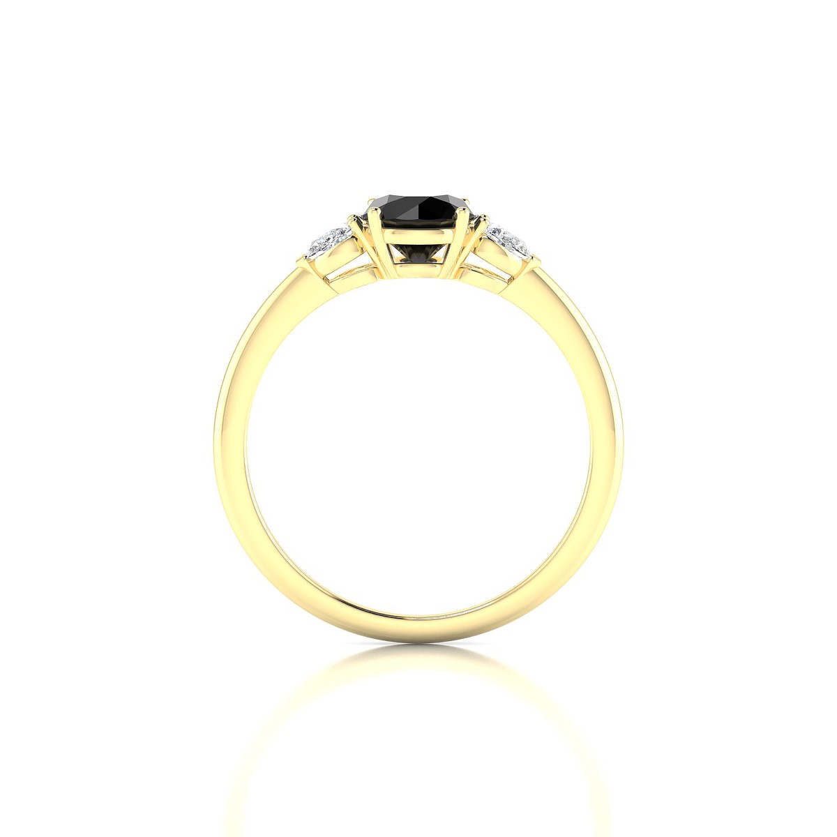 Water | 18k Yellow Gold 6 mm Round Black Diamond Ring