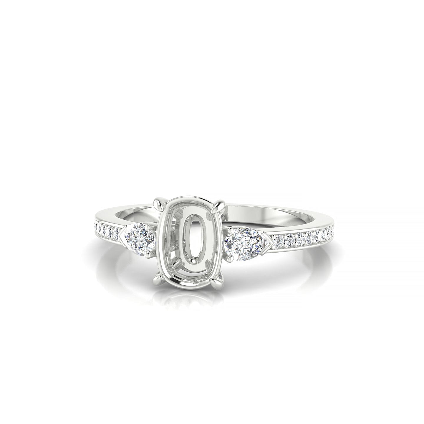 Waterfall Cushion 1-1.99 ct | 18k White Gold Side Stones Ring