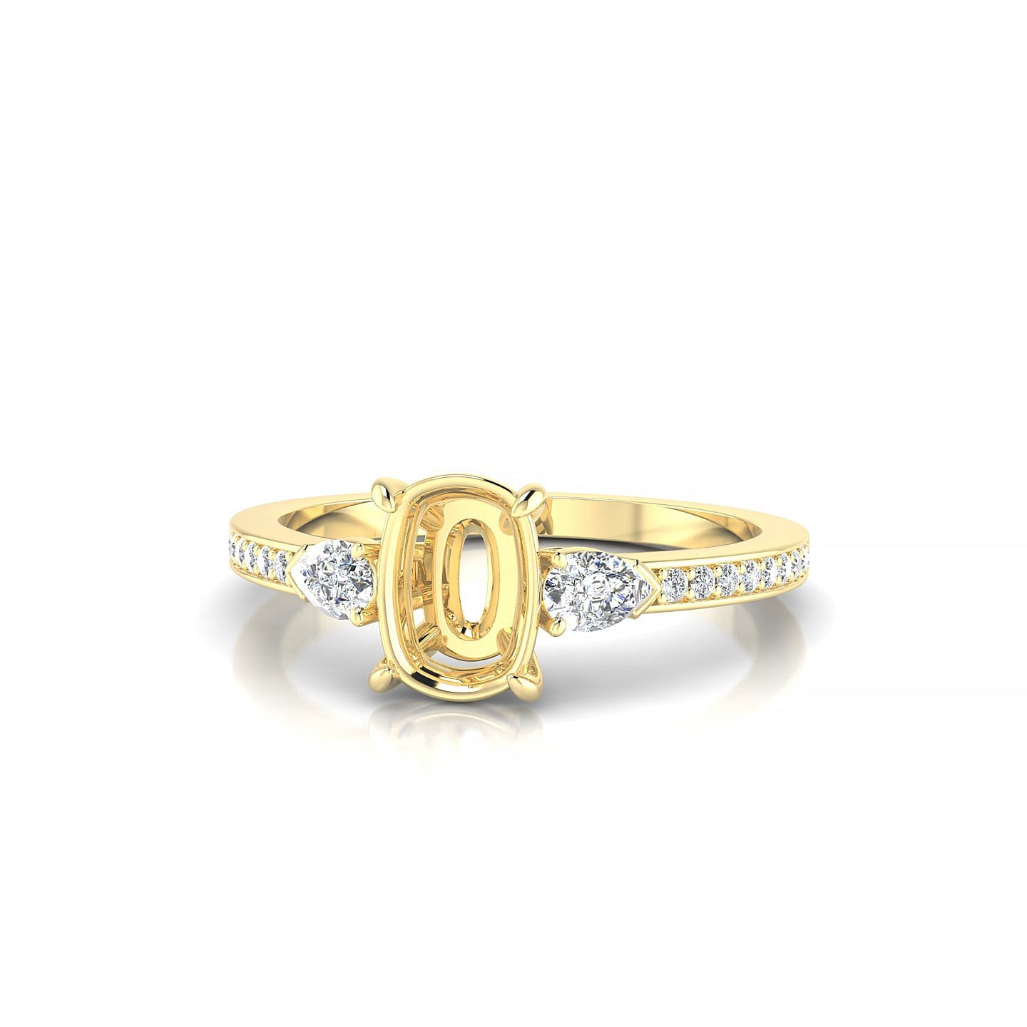 Waterfall Cushion 1-1.99 ct | 18k Yellow Gold Side Stones Ring