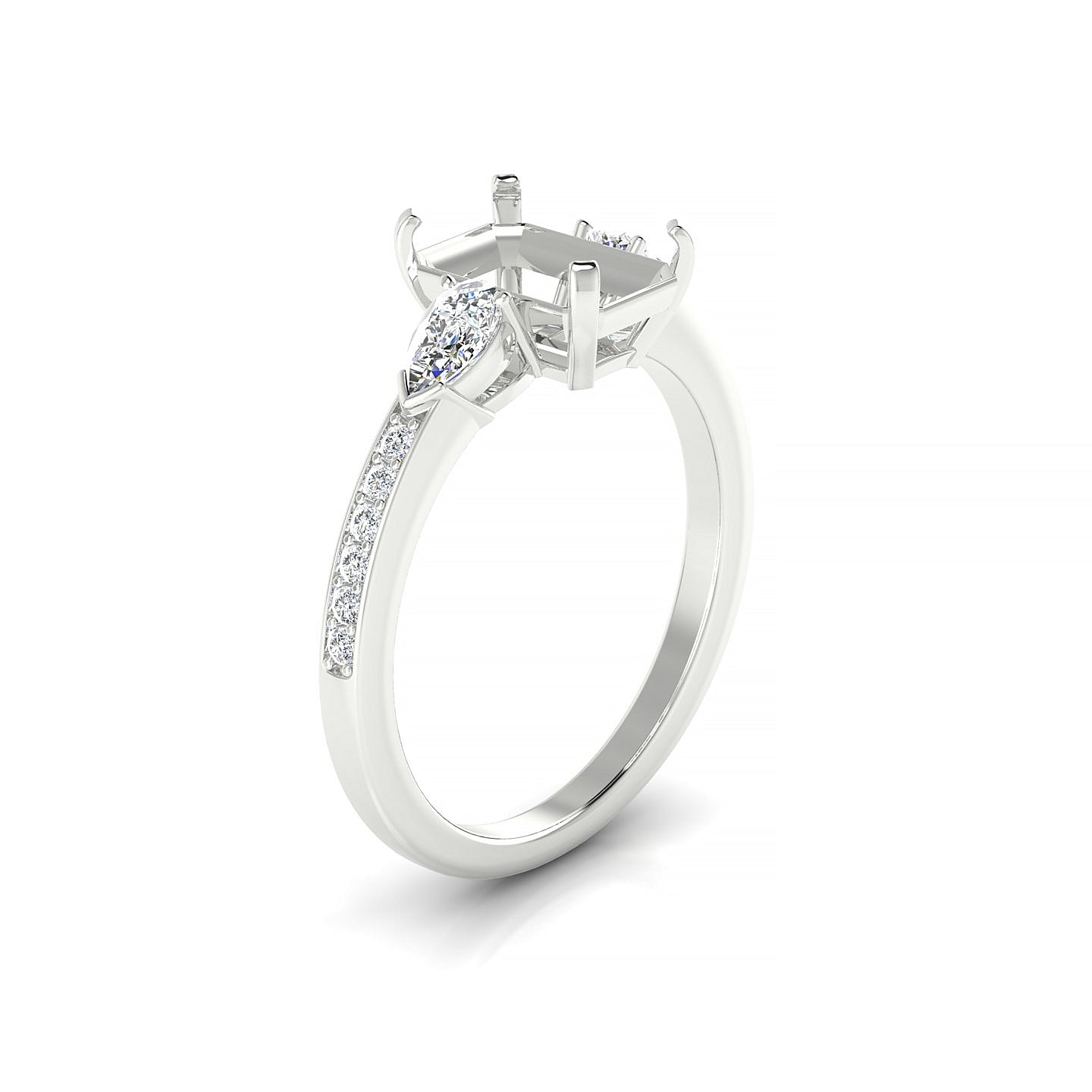 Waterfall Emerald 2-2.99 ct | 18k White Gold Side Stones Ring