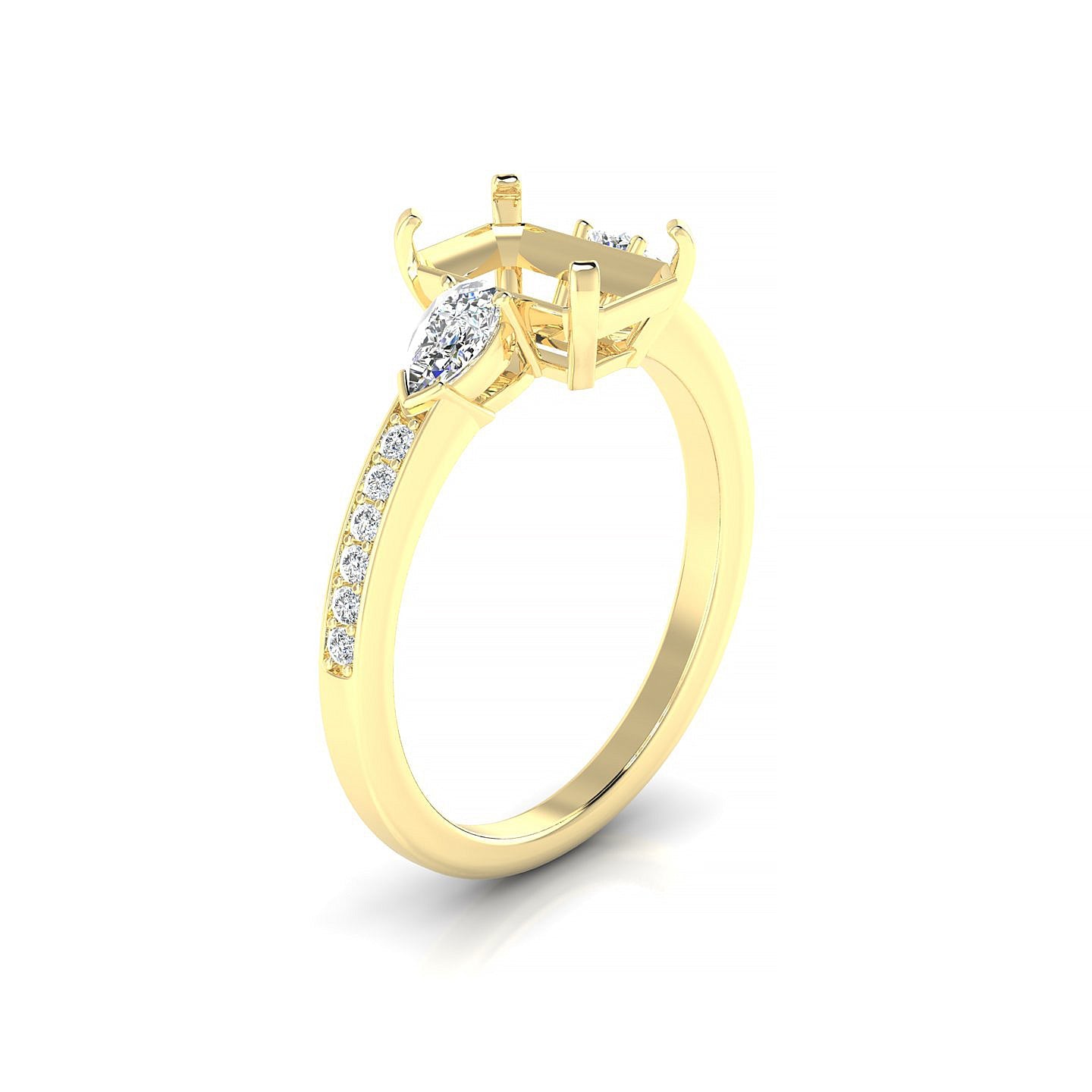 Waterfall Emerald 2-2.99 ct | 18k Yellow Gold Side Stones Ring