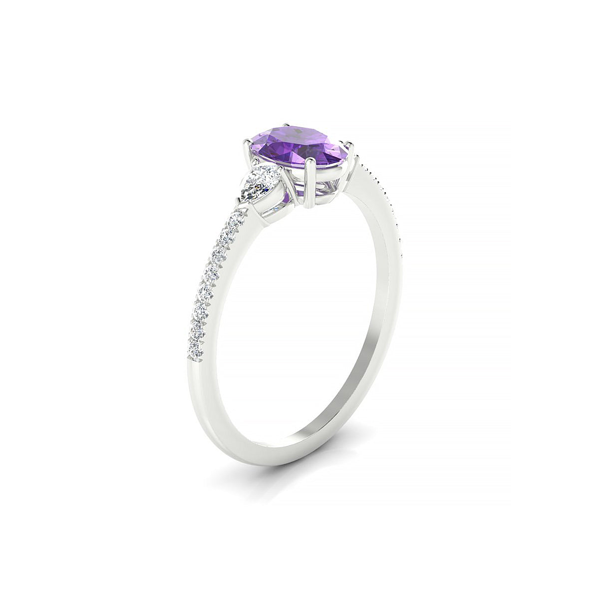Waterfall | 18k White Gold 7 x 5 mm Oval Amethyst Ring