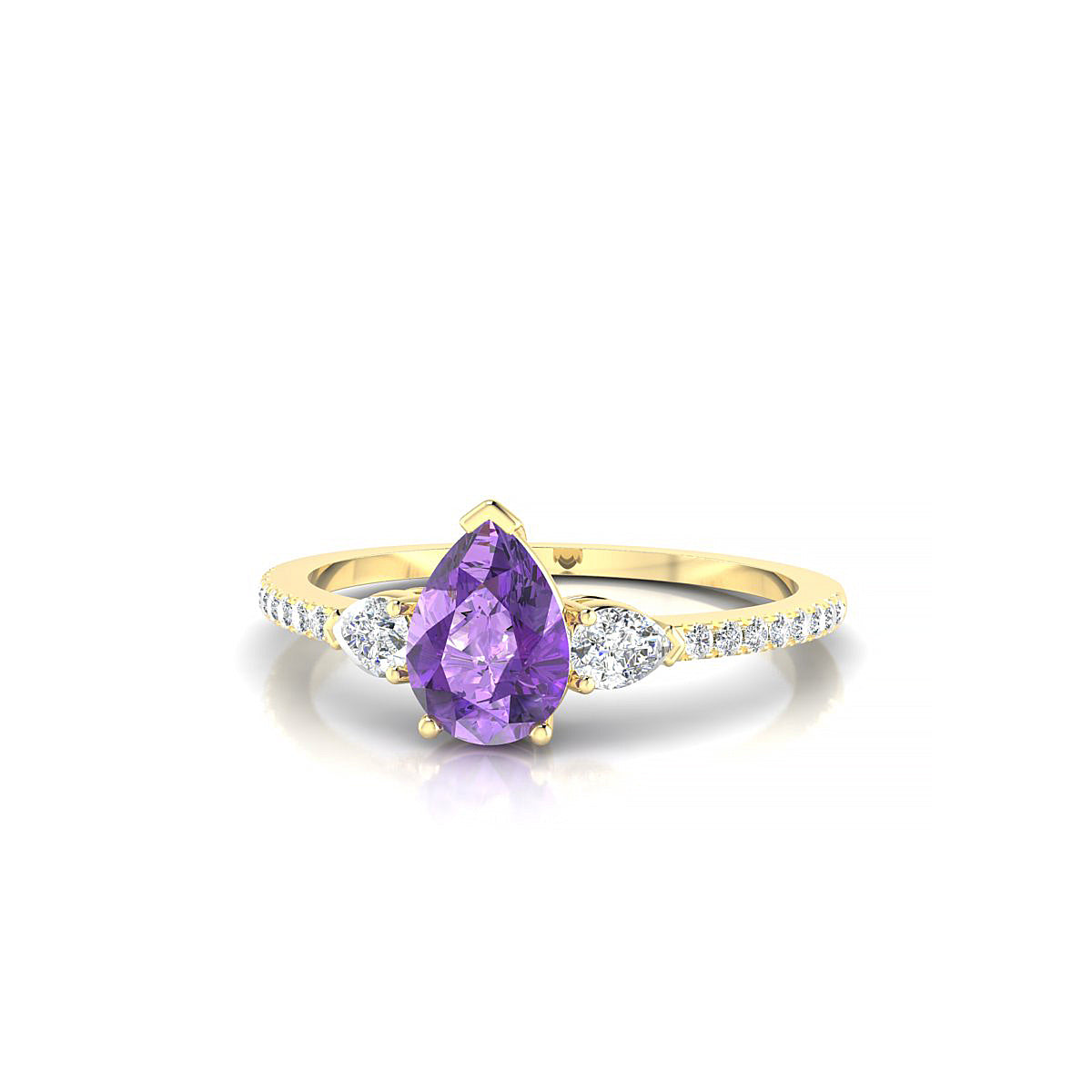 Waterfall | 18k Yellow Gold 7 x 5 mm Pear Amethyst Ring