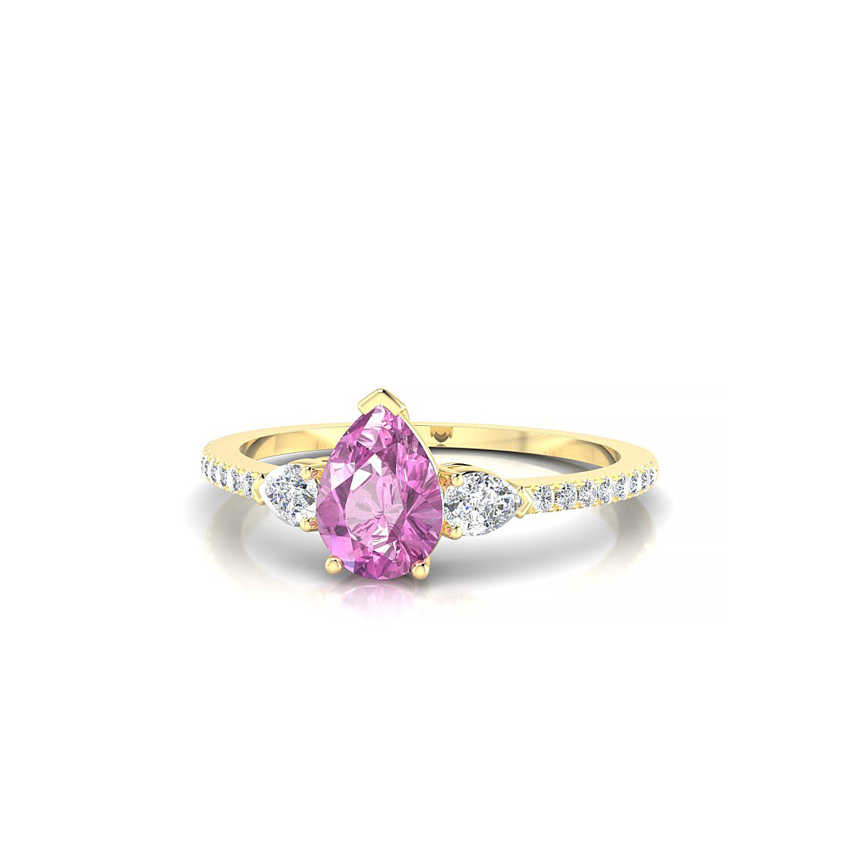 Waterfall | 18k Yellow Gold 7 x 5 mm Pear Pink Sapphire Ring