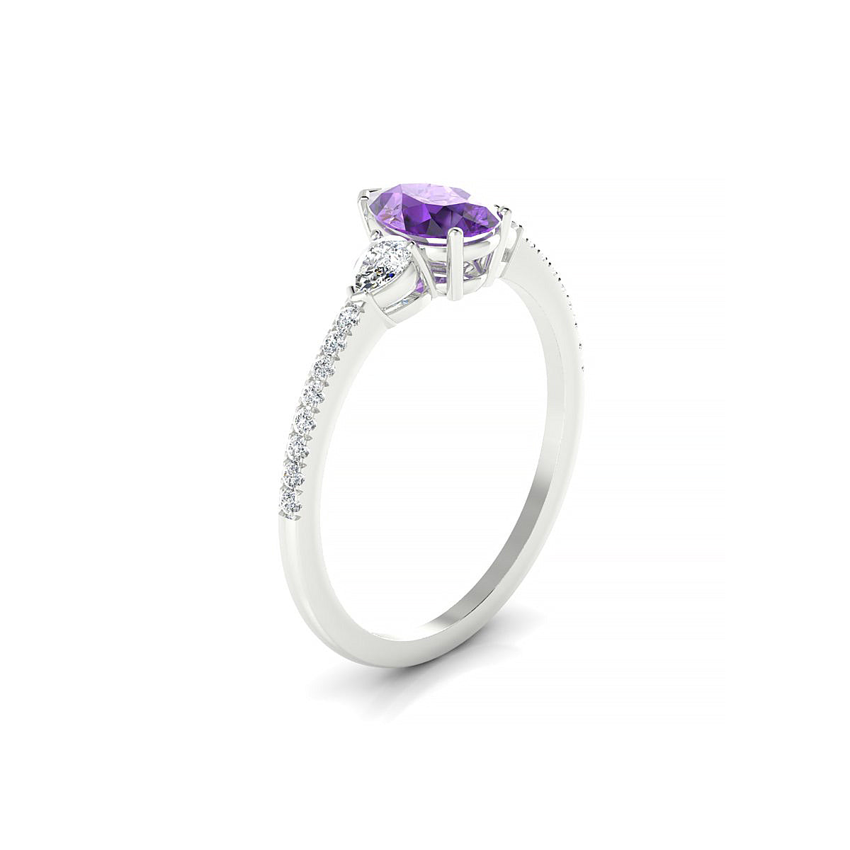 Waterfall | 18k White Gold 7 x 5 mm Pear Amethyst Ring