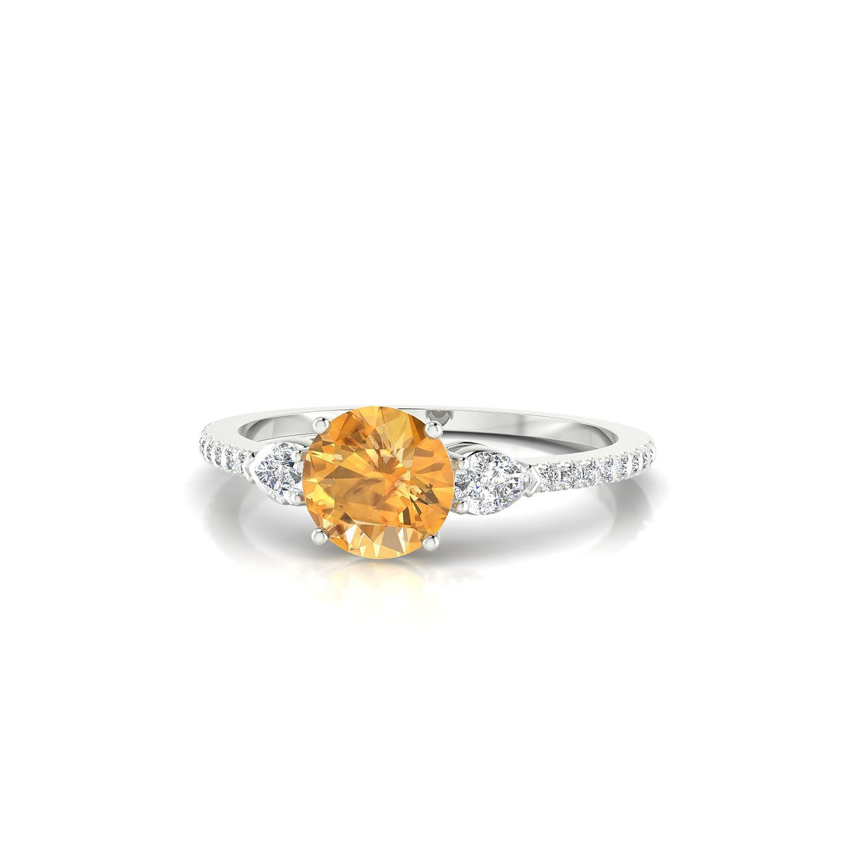 Waterfall | 18k White Gold 6 mm Round Citrine Ring