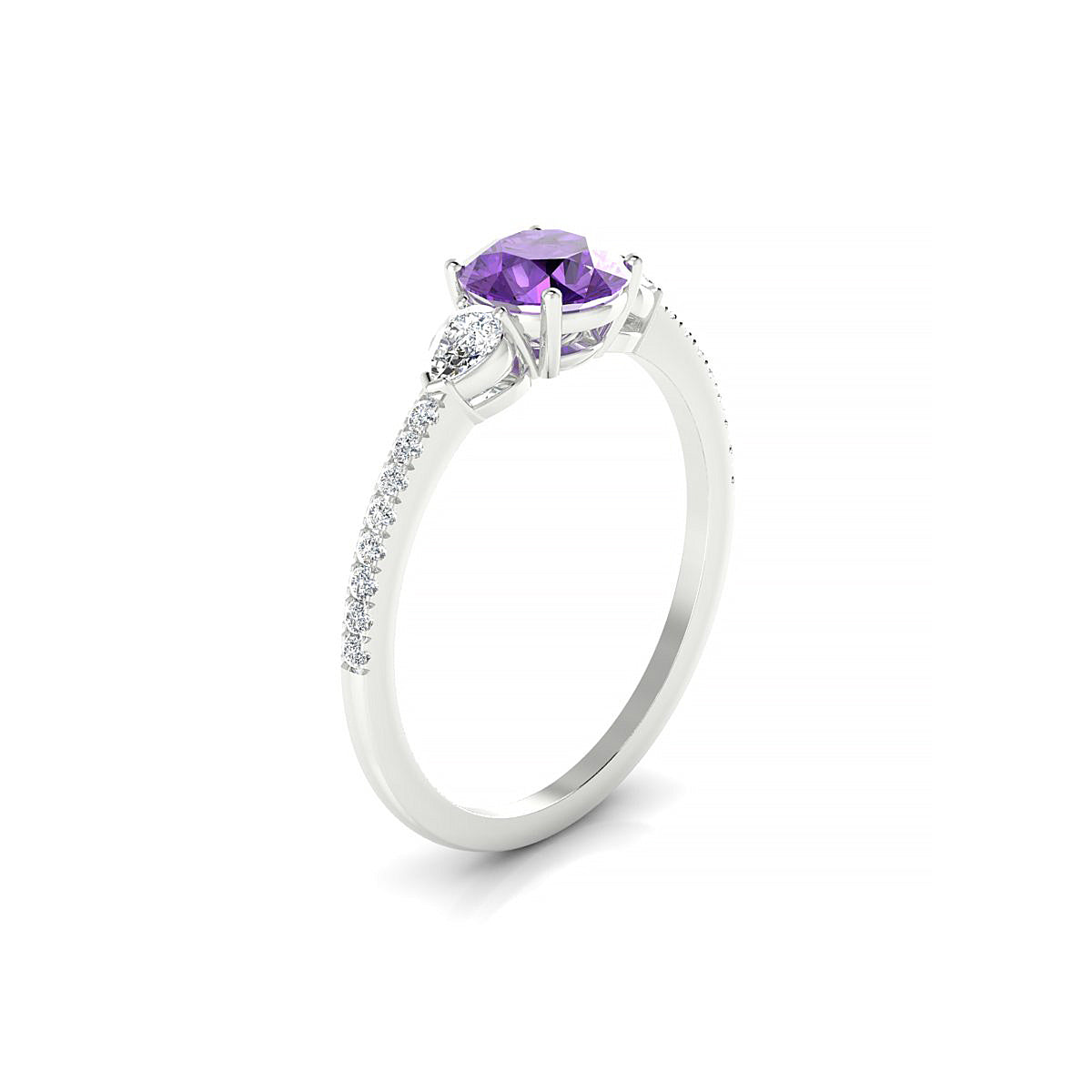 Waterfall | 18k White Gold 6 mm Round Amethyst Ring
