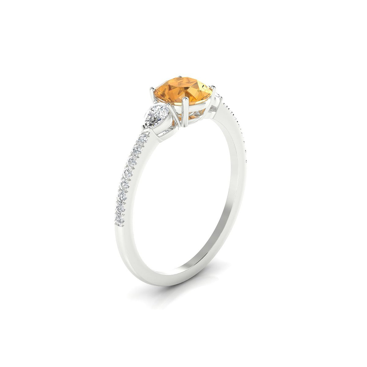 Waterfall | 18k White Gold 6 mm Round Citrine Ring