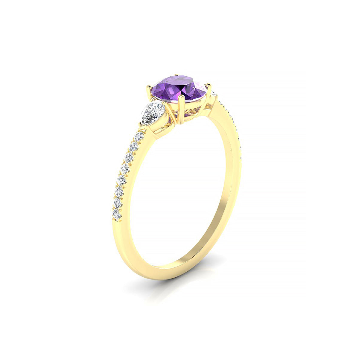 Waterfall | 18k Yellow Gold 6 mm Round Amethyst Ring