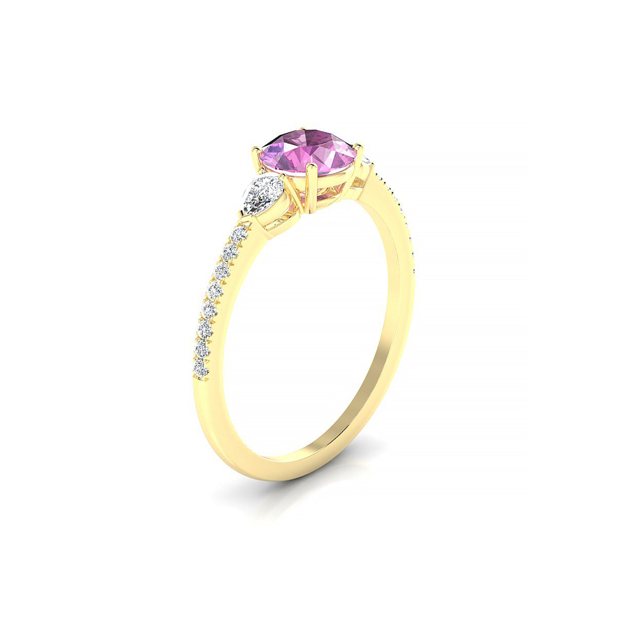 Waterfall | 18k Yellow Gold 6 mm Round Pink Sapphire Ring