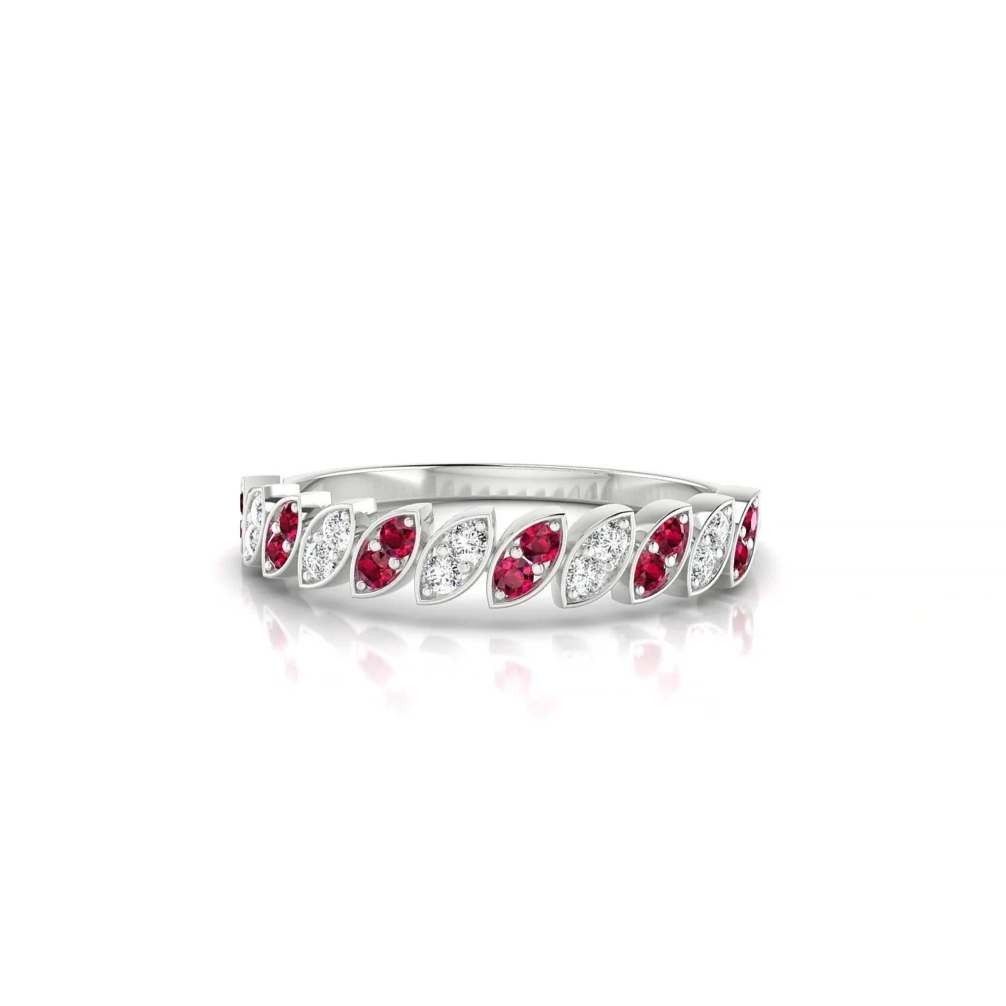 Whisper | 18k White Gold 1.3 mm Round Ruby & Diamond Ring