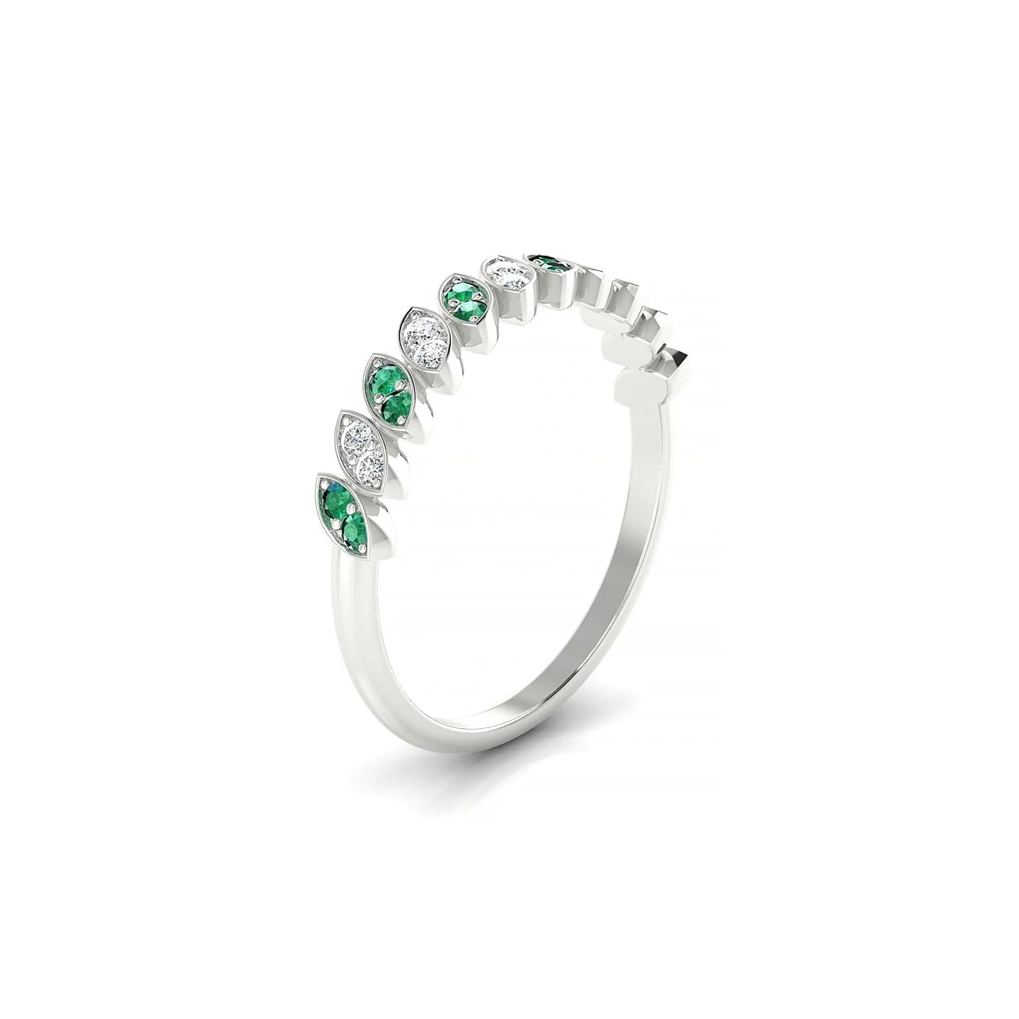 Whisper | 18k White Gold 1.3 mm Round Emerald & Diamond Ring
