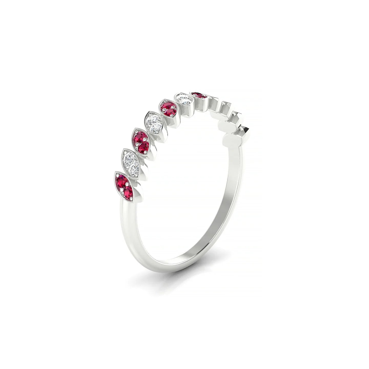 Whisper | 18k White Gold 1.3 mm Round Ruby & Diamond Ring