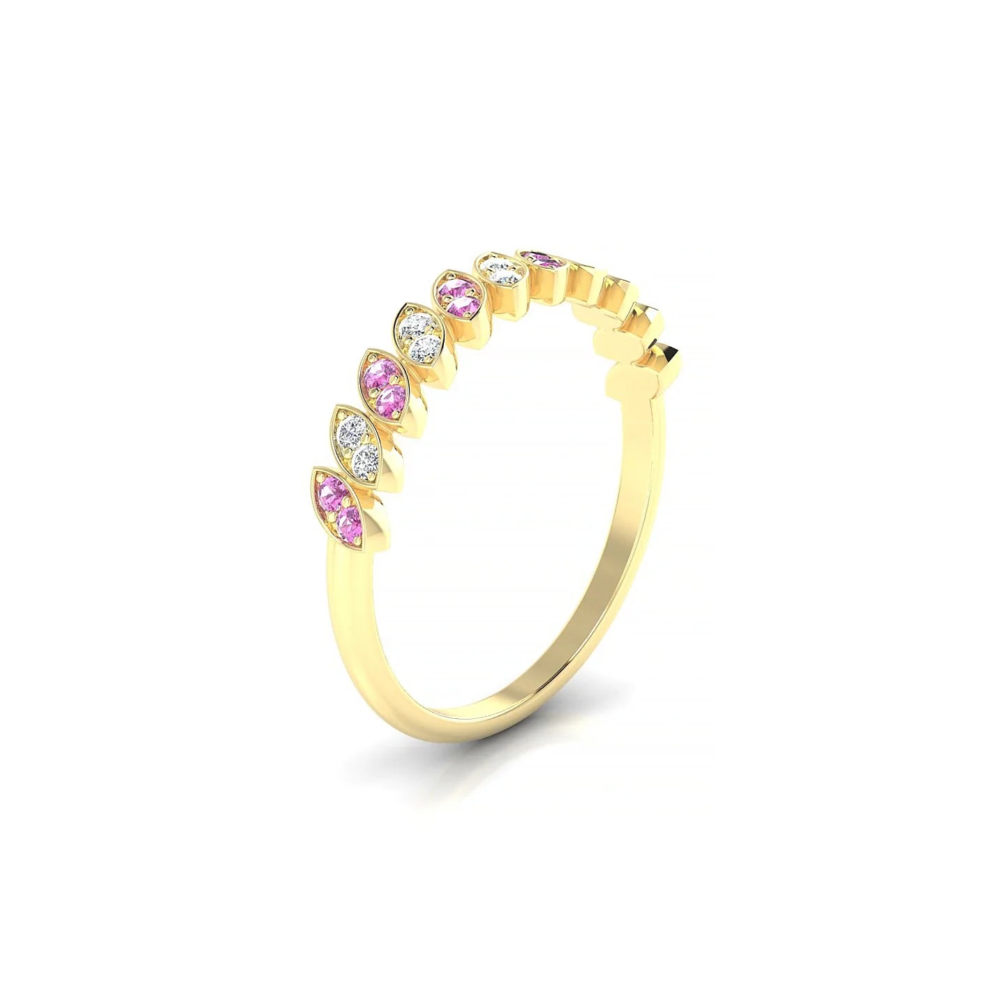 Whisper | 18k Yellow Gold 1.3 mm Round Pink Sapphire & Diamond Ring